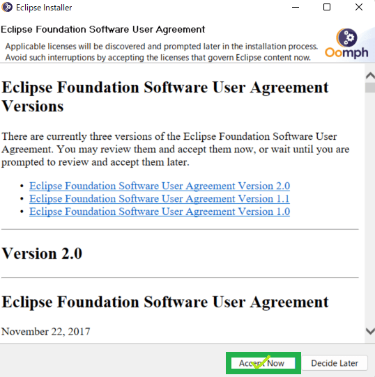 Eclipseをインストール 同意